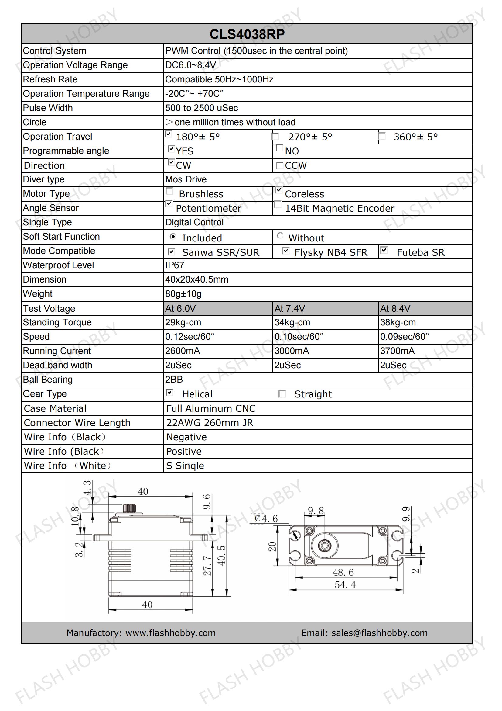CLS4038RP 38KG Servo sin núcleo