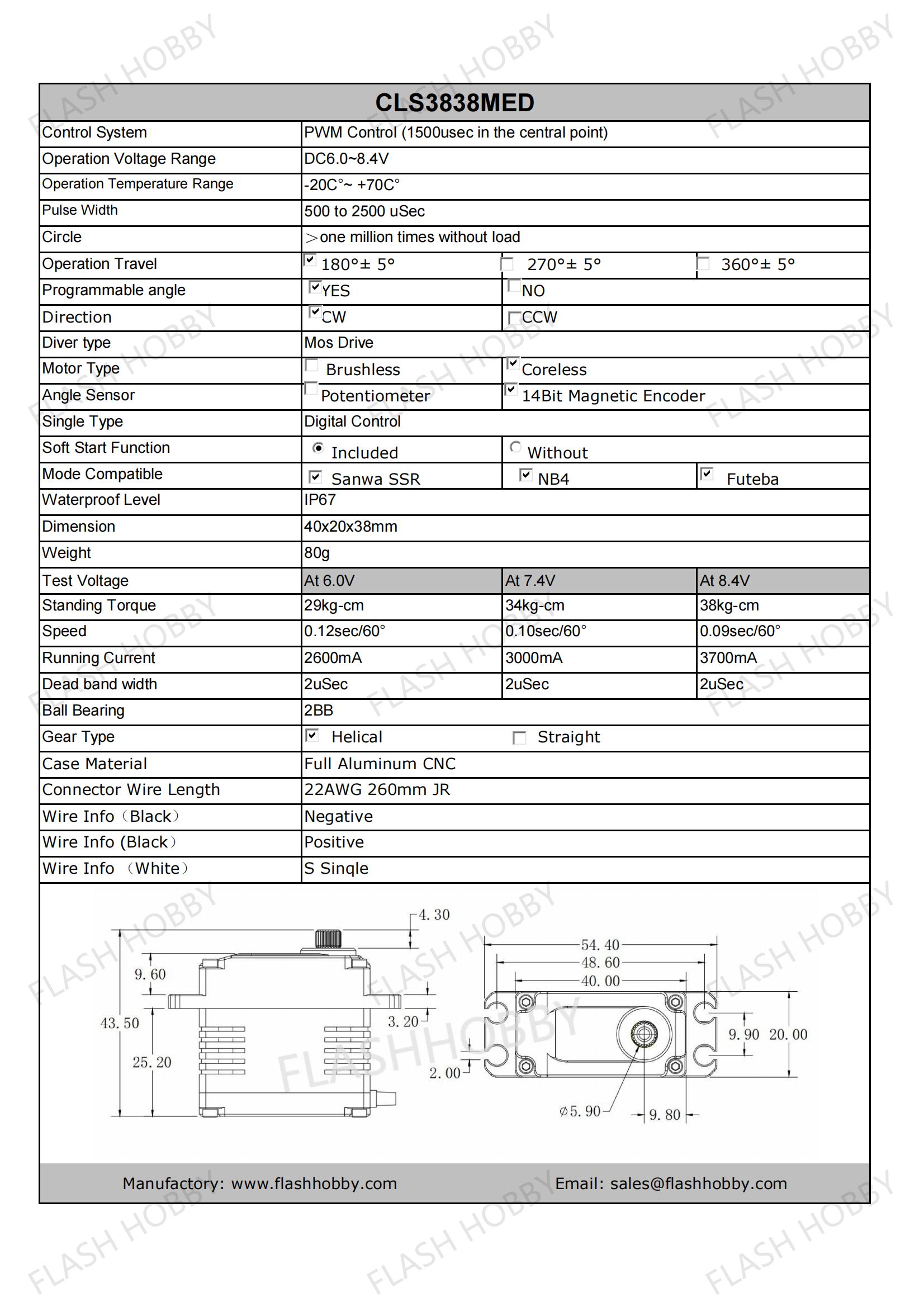 CLS3838MED 38KG Servo sin núcleo
